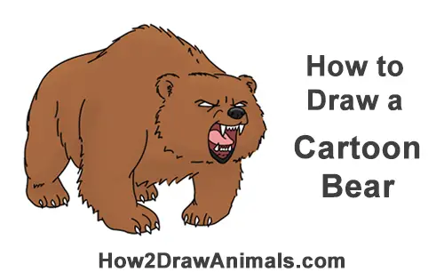 how to draw a bear roaring cartoon