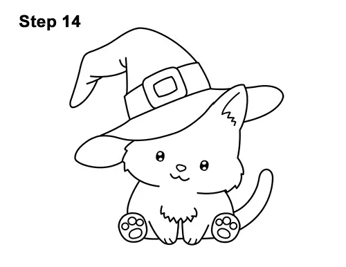 How To Draw A Cat Wearing A Witch S Hat For Halloween Video Step By Step Pictures