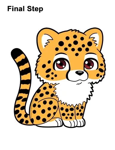 How to Draw a Cute Cartoon Cheetah Chibi Kawaii