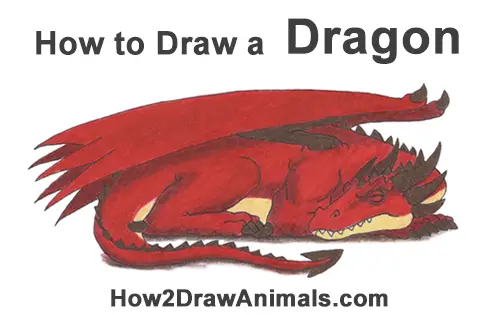 How to Draw a Red Dragon Sleeping Asleep Side