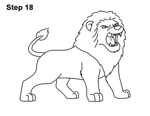How to Draw Tough Cool Angry Cartoon Lion Roaring 18
