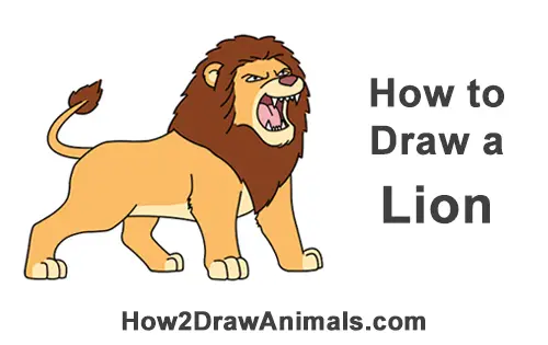 How to Draw Tough Cool Angry Cartoon Lion Roaring