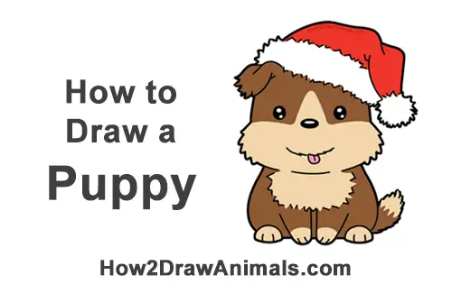 How to Draw a Cute Cartoon Puppy Christmas Chibi Kawaii
