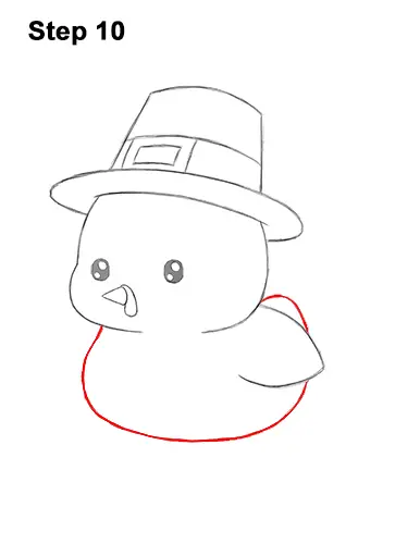 How to Draw a Cute Cartoon Pilgrim Hat Turkey Thanksgiving Chibi Kawaii 10