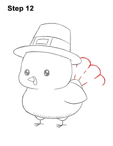 How to Draw a Cute Cartoon Pilgrim Hat Turkey Thanksgiving Chibi Kawaii 12